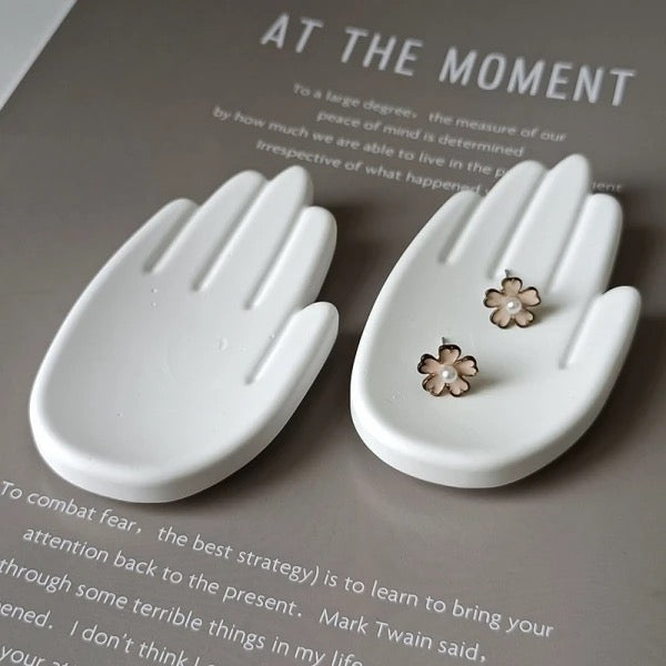 2pcs Palm Jewelry Tray | Ring Plate | Desktop Ornament Mini Tray White Cement.