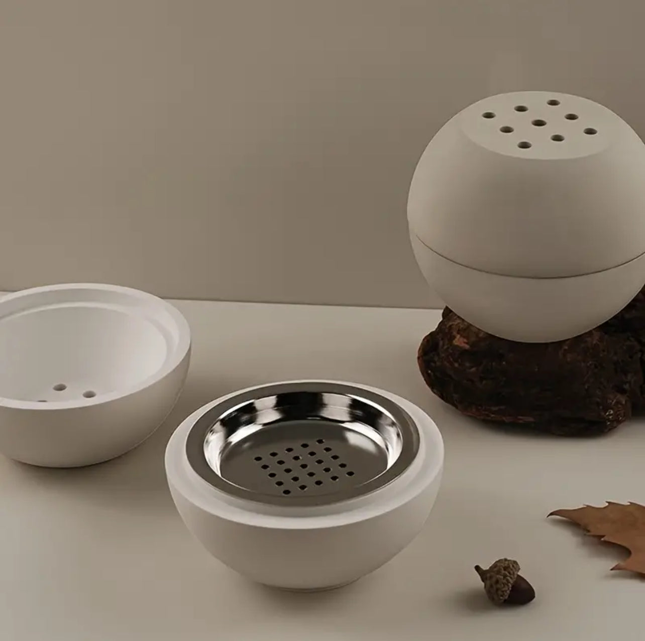 2pcs/set Concrete Incense Burner Jar/Cement Spherical Aromatherapy Jar Incense Holder.