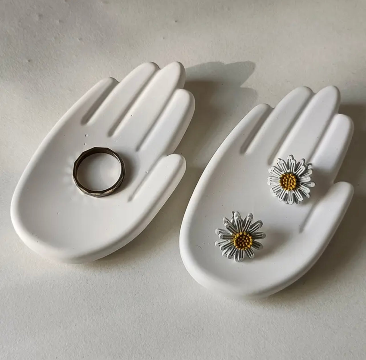 2pcs Palm Jewelry Tray | Ring Plate | Desktop Ornament Mini Tray White Cement.